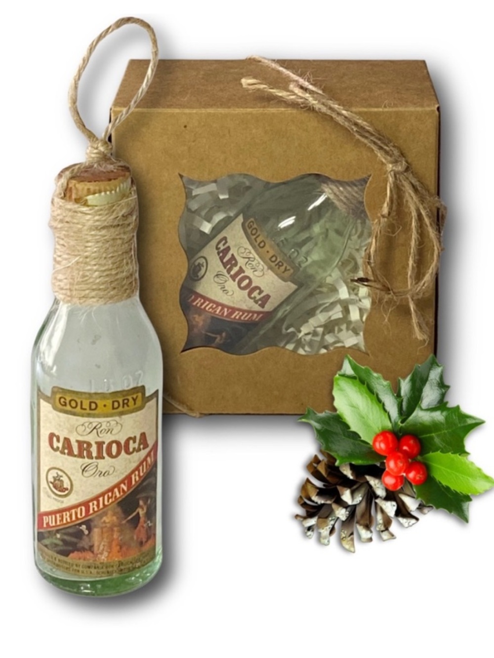 Ron Carioca Gold Dry Puerto Rican Rum Artisan Vintage Glass Bottle Ornament